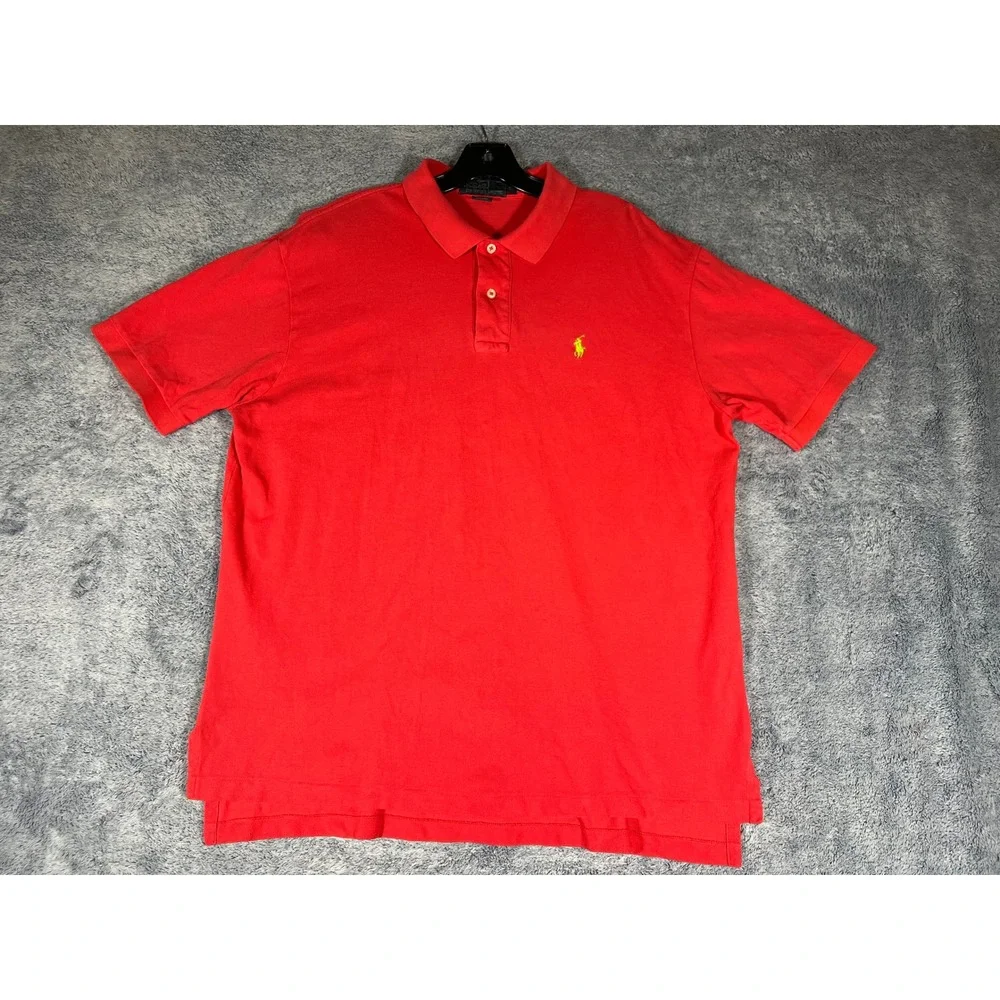 Polo Ralph Lauren Mens Large Red Cotton Pique Short Sleeve Polo Shirt Small Pony